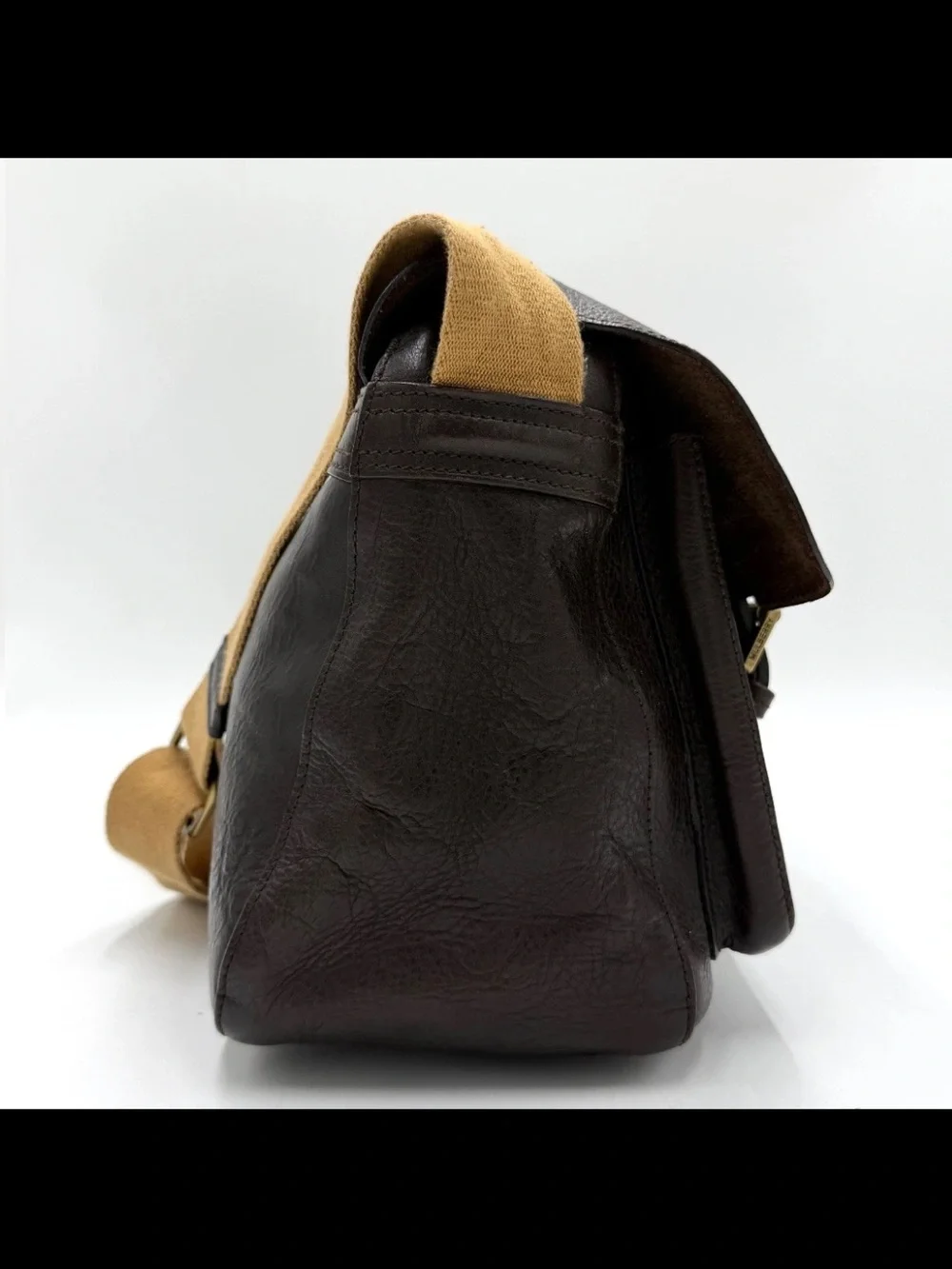 Mulberry Dark Brown Leather Messenger with Tan Canvas Strap